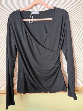 Mango Black Faux Wrap-Style Long Sleeve Top